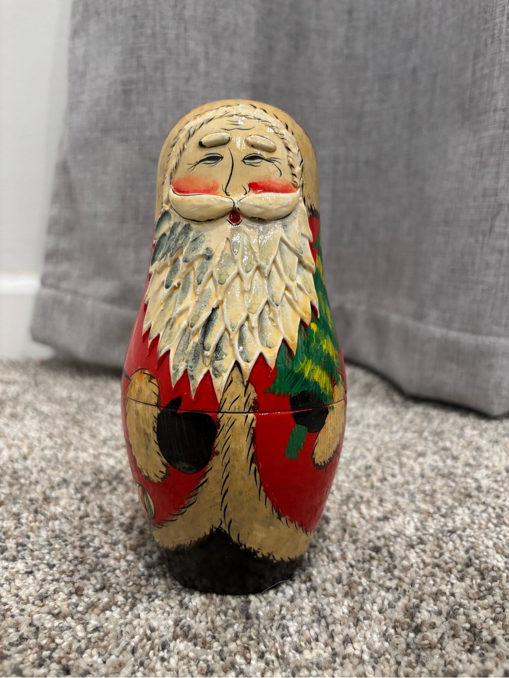 Vintage Wooden Santa Clause 6-Piece Nesting Doll W/tree Christmas Decor